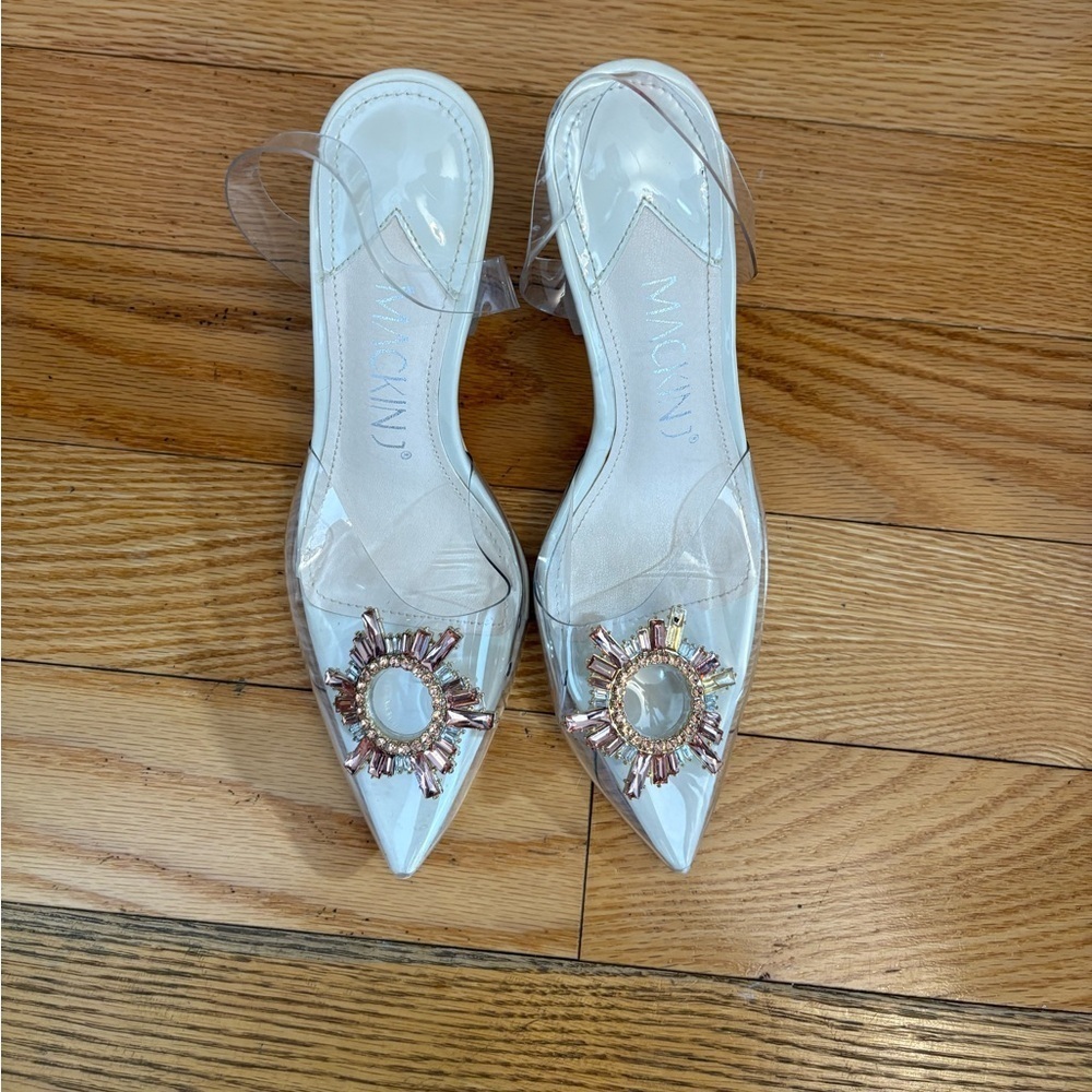 Transparent Point Toe Slingback Pump with Rhinestone Embellishment - Picture 8 of 16